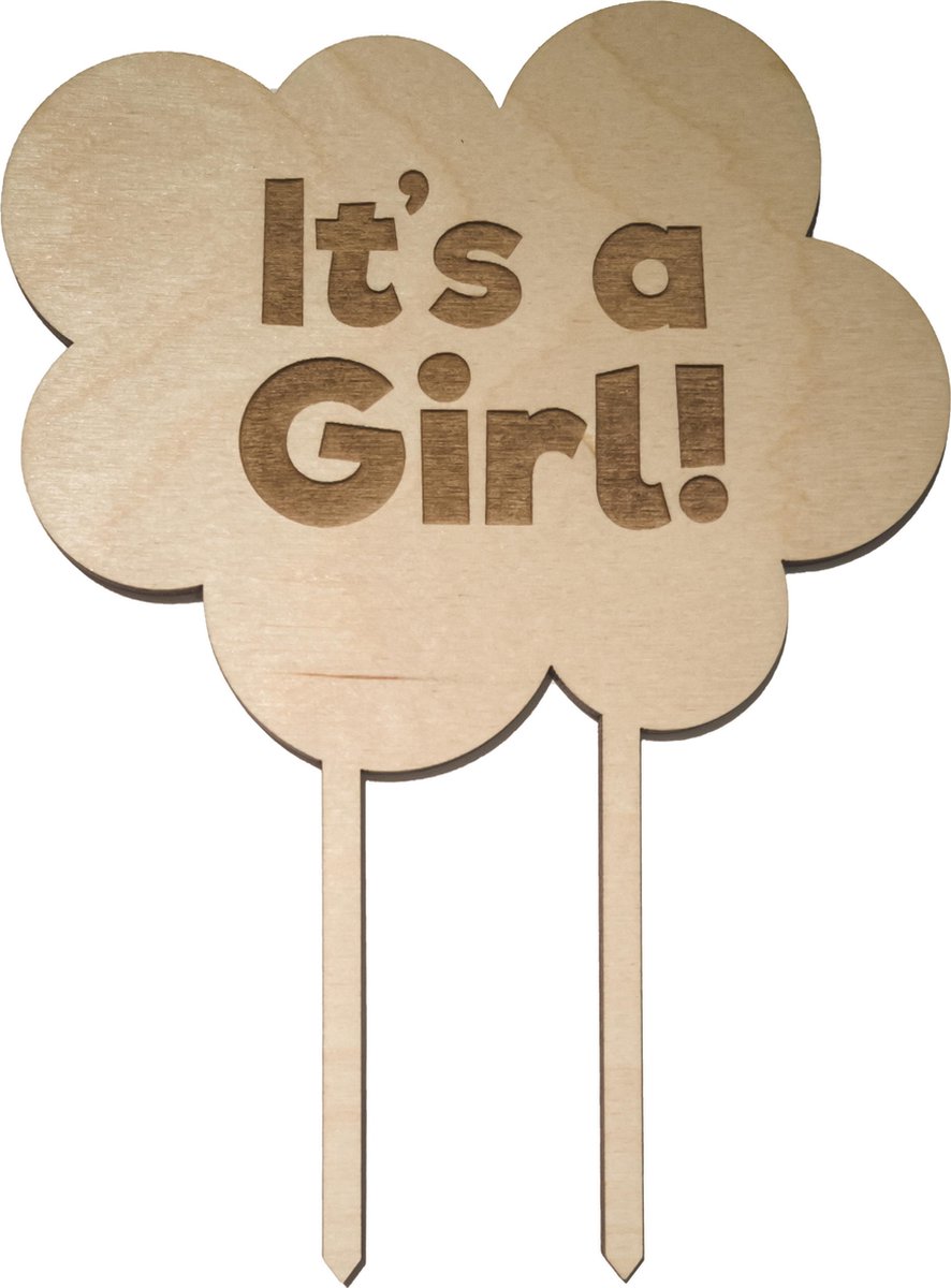 Houten Taarttopper It's A Girl - Taart decoratie geboorte - Gender reveal