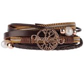 Armband Dames Rosegoud- Leren Wikkelarmband Galeara design rosekleurig en bruin dames Levensboom 18,5cm - Galeara design