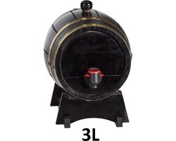 Wijnvat - Wijn vaatje - Wine - Schenker - Barrel - Wijn vat - 3 Liter - Zwart met goud -Decoratie -