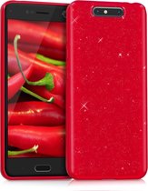kwmobile telefoonhoesje compatibel met ZTE Blade V8 - Hoesje voor smartphone in rood - Hoogglans Glitter design