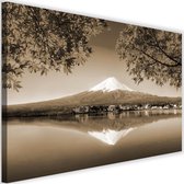 Schilderij Berg Fuji en meer, 2 maten, bruin, Premium print