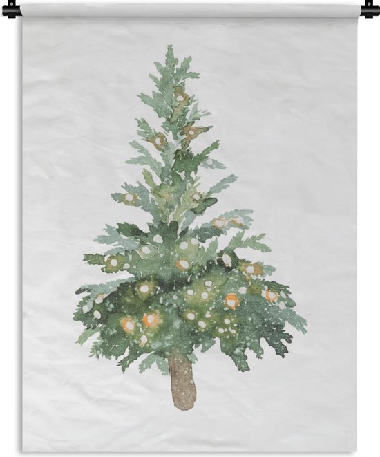 Wandkleed Winter olieverf - Waterverf illustratie van een kerstboom met  lichten... | bol