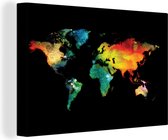 Canvas Wereldkaart - 30x20 - Wanddecoratie Wereldkaart - Waterverf - Kleuren