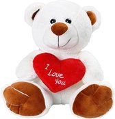 Knuffelbeer i love you - met hart - 33cm Wit - knuffel beer - teddybeer - knuffels - pluche - moederdag cadeautje - verjaardag