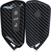 Étui à clés de voiture kwmobile pour clé de voiture à 3 boutons VW Golf 8 - étui de protection rigide - Design carbone - noir