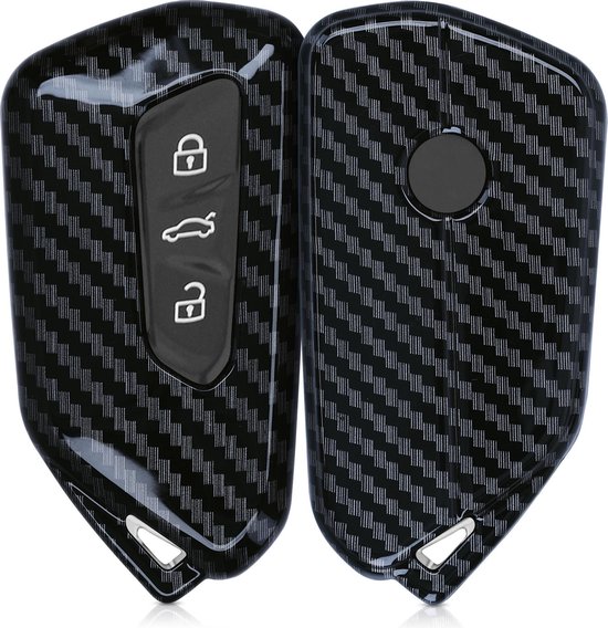 kwmobile autosleutelhoes geschikt voor VW Golf 8 3-knops autosleutel - hardcover beschermhoes - Carbon design - zwart