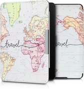 kwmobile hoes geschikt voor Amazon Kindle Paperwhite - Magnetische sluiting - E reader cover in zwart / meerkleurig - Travel Wereldkaart design