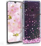 kwmobile telefoonhoesje voor Samsung Galaxy A40 - Hoesje voor smartphone in poederroze / donkerbruin / transparant - Kersenbloesembladeren design