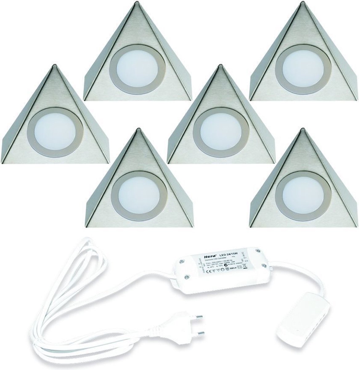 Hera Delta LED set van 6 onderbouw spots 24V/30W RVS LVSET6DELI