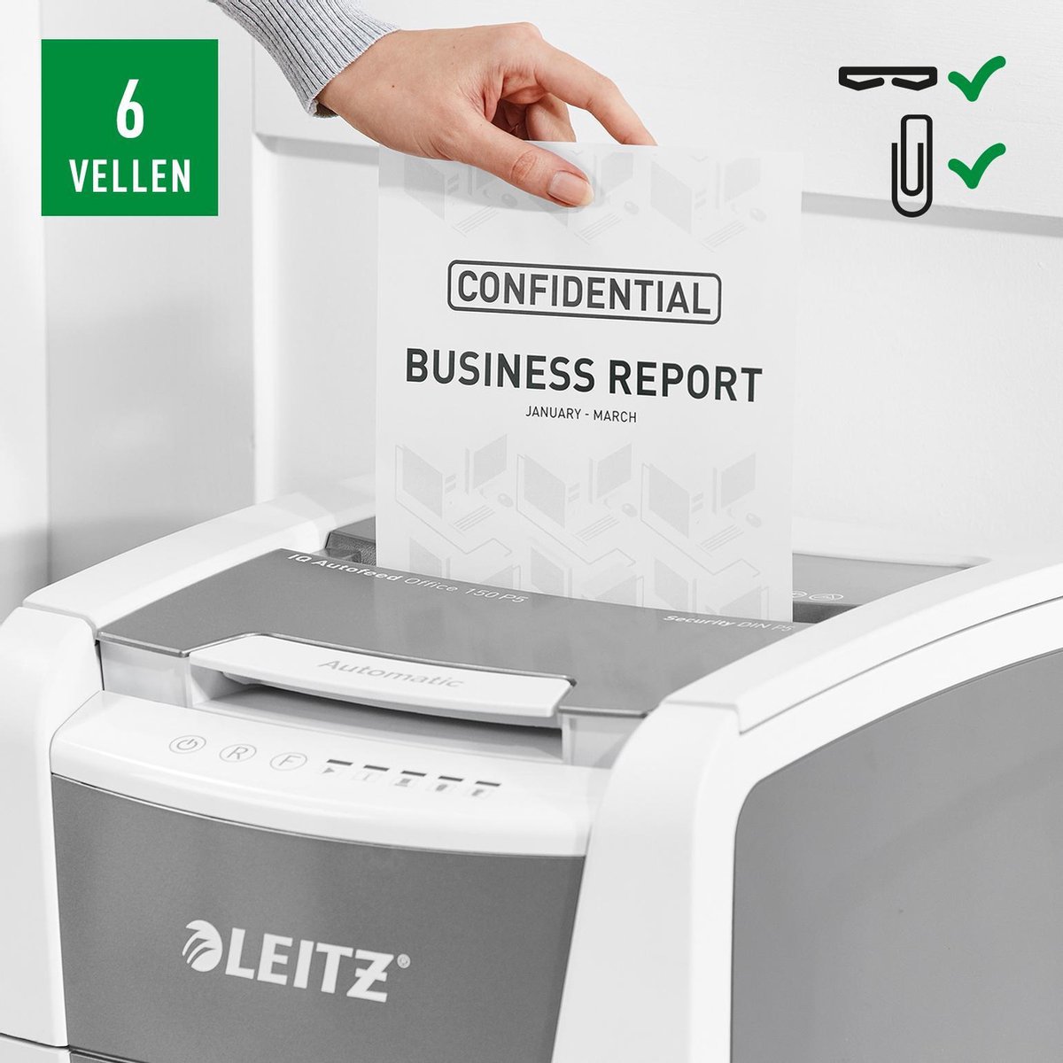 Leitz IQ Autofeed+ Office 150 Stille Papierversnipperaar P5 thumbnail 2