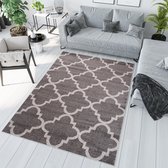 Tapiso Sari Vloerkleed Woonkamer Slaapkamer Laagpolig Antraciet Marokkaanse Trellis Modern Design Interieur Hoogwaardig Duurzaam Tapijt Maat - 200 x 290 cm