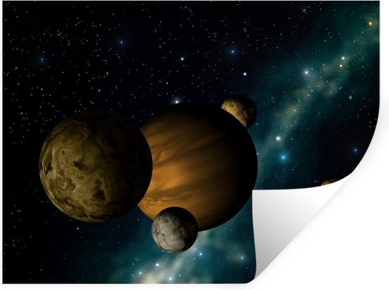 geur Misverstand speelgoed Muursticker Sterren en planeten - Planeet met manen - 160x120 cm -  zelfklevend... | bol.com