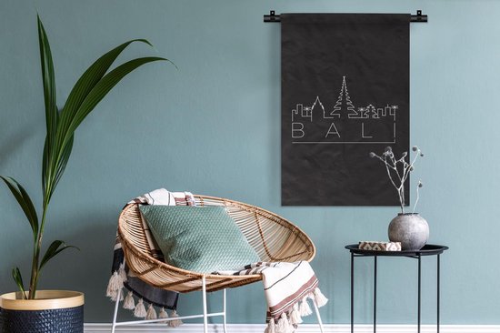 Tapisserie Villes du monde - Skyline Bali noir Tapisserie coton 60x90 cm - Tapisserie avec photo