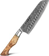 Couteau Santoku professionnel 7 " | Acier Damas VG10 (67 couches) | Série HEZHEN B30 | Manche en bois d'avion avec mosaïque de rivets