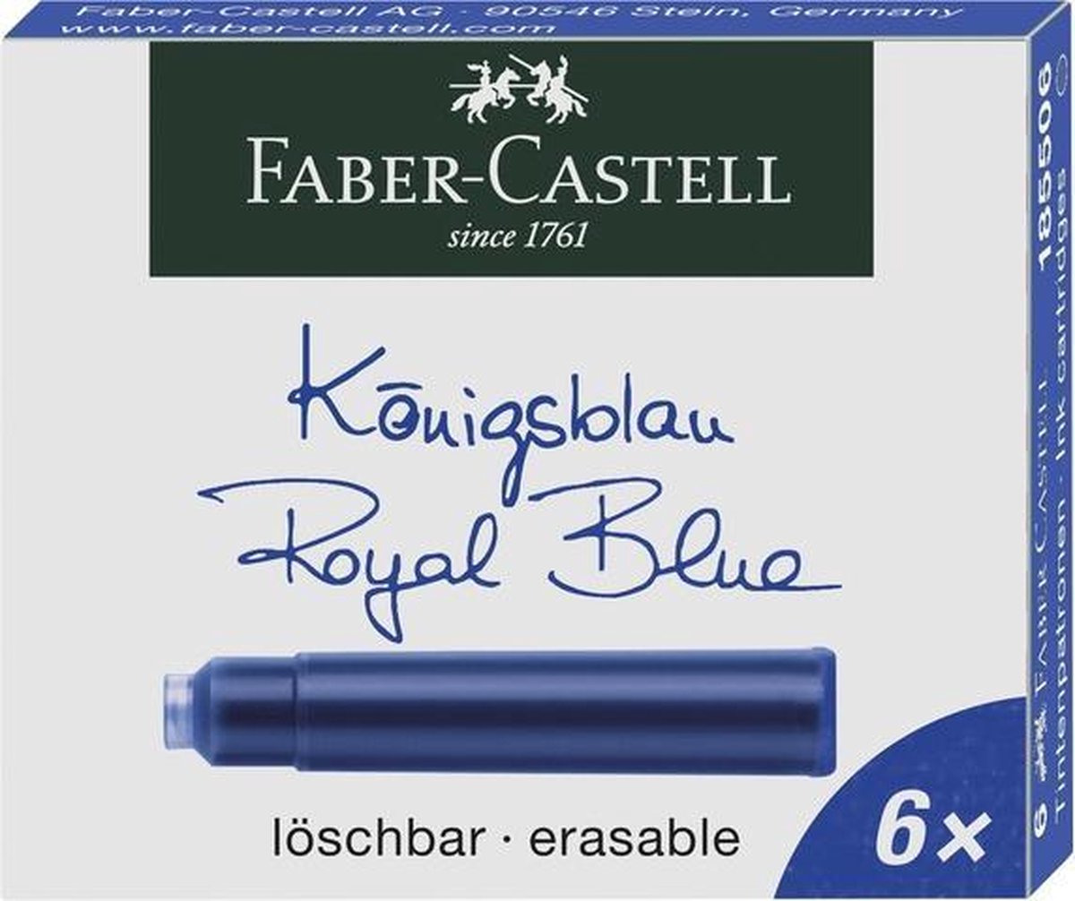Faber-Castell inktpatronen - blauw - 6 stuks - uitwisbaar - FC-185506