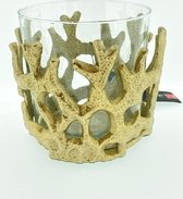 Windlicht - Robuust - Stoer - Goud/Brons - Aluminium - Glas - 17x17x17cm