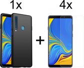 Samsung A9 2018 Hoesje - Samsung galaxy A9 2018 hoesje zwart siliconen case hoes cover hoesjes - 4x Samsung A9 2018 screenprotector
