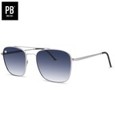 PB Sunglasses - Legend Silver Gradient Blue. - Zonnebril heren en dames - Gepolariseerd - Zilver metalen frame - Stijlvolle neusbrug