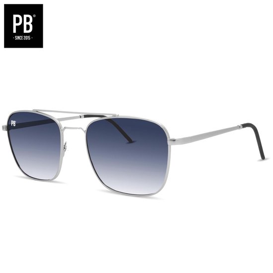 PB Sunglasses - Legend Silver Gradient Blue. - Lunettes de soleil pour hommes et femmes - Polarisées - Monture en métal argenté - Pont de nez supplémentaire élégant.