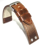 Horlogeband Leer - 24 mm - donkerbruin - gestikt - studs