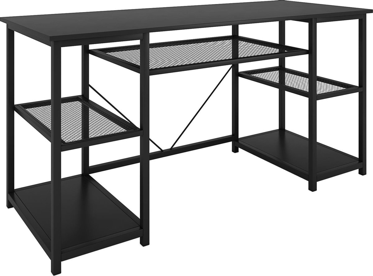 Nancy's Littleton Bureau - Computertafel - Kantoortafel - Opbergruimte - Bewerkt Hout - Gepoedercoat Staal - Zwart - 150 x 50 x 75 cm
