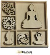 CraftEmotions Houten ornament Happiness - Boeddha 35 assorti  - box 10.5 x 10.5 cm