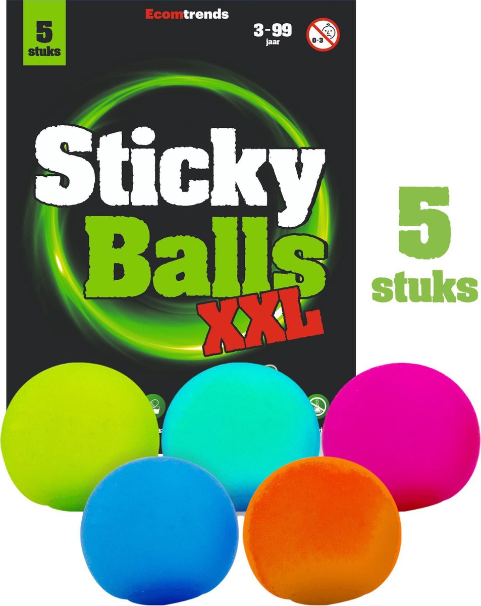 Sticky Balls XXL 5 Stuks Globbles Fidget Toys Kinderspeelgoed - Anti-Stressballen - Glow In The Dark Effect - Ecomtrends® - Ecomtrends