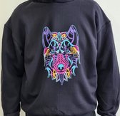 Abstract Wolf Unisex Black Hoodie  - Bedrukte Hoodie Size XL - All Sizes - Trippin Balls