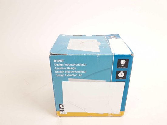 Inbouwventilator Design met timer 17×17 cm, 125 mm afvoer, 180 m³/h, 16W, 35 dB, Sanivesk