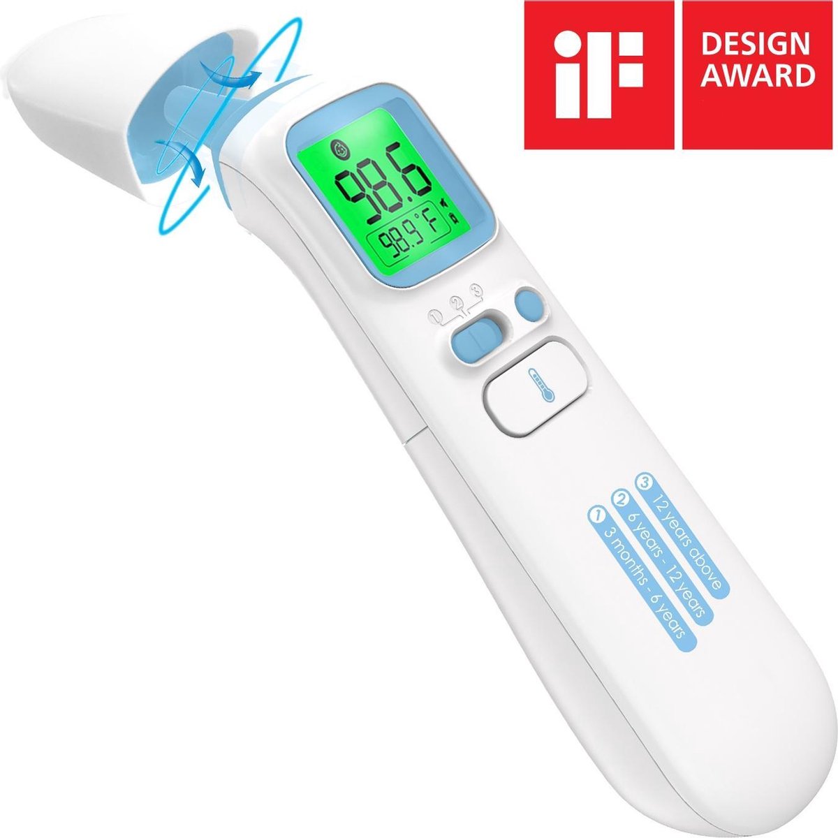 AOJ - Digitale Voorhoofd- en Oorthermometer - Infrarood Koortsthermometer voor baby's, kinderen en volwassenen – Temperatuurmeter