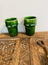 Tamegroute bekers 2 stuks | 9,5 cm groen | Marokkaanse Aardewerk Groen