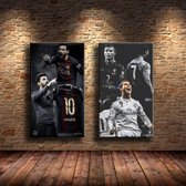 Allernieuwste 2-Delig Canvas Schilderij Voetbalsterren Ronaldo en Messie - Soccer - Poster - Set 2st 50 x 70 cm - Kleur