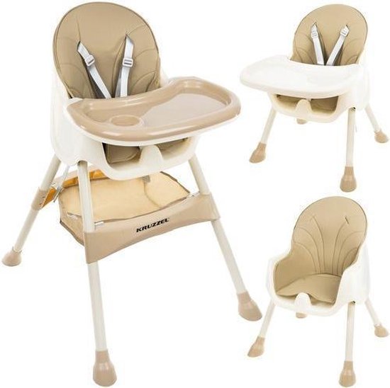 Kinderstoel 3 in 1 Verstelbaar - Kinderstoel voor Baby's - klaptafel 5-punts Gordel - Beige