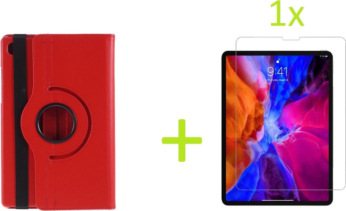 Book Cover Geschikt voor: Samsung Galaxy Tab A7 10.4 (2020) Multi Stand Case - 360 Draaibaar Tablet hoesje - Tablethoes - Rood + 1x Screenprotector