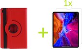 Coque Multi Stand pour Samsung Galaxy Tab A7 10.4 (2020) - Housse pour tablette rotative 360 - Housse pour tablette - Rouge + 1x Protecteur d'écran