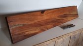 Wandplank Acaciahout + Blinde Plankdragers | 90x19cm | Transparante Lak | Hardhout | Muurplank | Plank aan de Muur | Industrieel | Boekenplank | Loft | Landelijk | Acacia | Harder