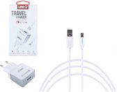 UNIQ Accesory Thuislader Micro USB - Wit 2,4A + micro kabel naar USB-kabel 1 meter