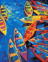 DQK9.003 Diamond Dotz® - Hobby Pakket - Diamond painting volwassenen - Diamond painting met lijst - Baai met bootjes 45 x 35cm - Vierkante steentjes - Diamond painting pakket volle