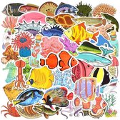50 stuks stickers vissen en zeedieren 3-8 cm