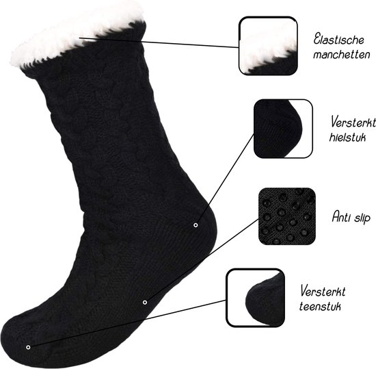 JAXY Chaussettes De Maison - Chausettes Homme - Chausettes Femme - Chausettes Antiderapantes - Pantoufles Femme et Homme - Chaussettes Femme Hiver - Chaussettes Chaudes - Noir