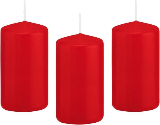 12x Rode cilinderkaars/stompkaars 6 x 12 cm 40 branduren - Geurloze kaarsen - Woondecoraties