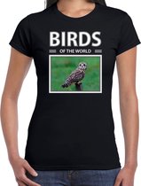 Dieren foto t-shirt Velduil - zwart - dames - birds of the world - cadeau shirt Velduilen liefhebber M