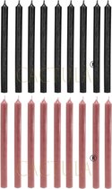 Cactula lange dinerkaarsen in 2 trendy kleuren | Zwart en Oud Roze | 18 stuks | 28 cm