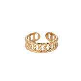 Schakel Ring -  Roestvrij Staal Ring - Goud -Verstelbare Ring - Ring 14 K verguld - Dames Sieraden