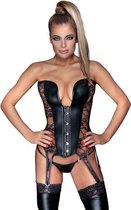 Kanten Jarretelkorset Met Wetlook Details - Dames Lingerie - XL - Corset & Bustiers - Zwart - Discreet verpakt en bezorgd