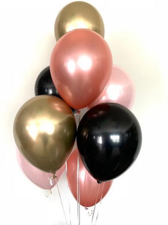 Luxe Metallic Ballonnen - Goud / Roze Goud / Zwart / Licht Roze - Set van 12 Stuks - Geboorte - Babyshower - Bruiloft - Valentijn - Verjaardag