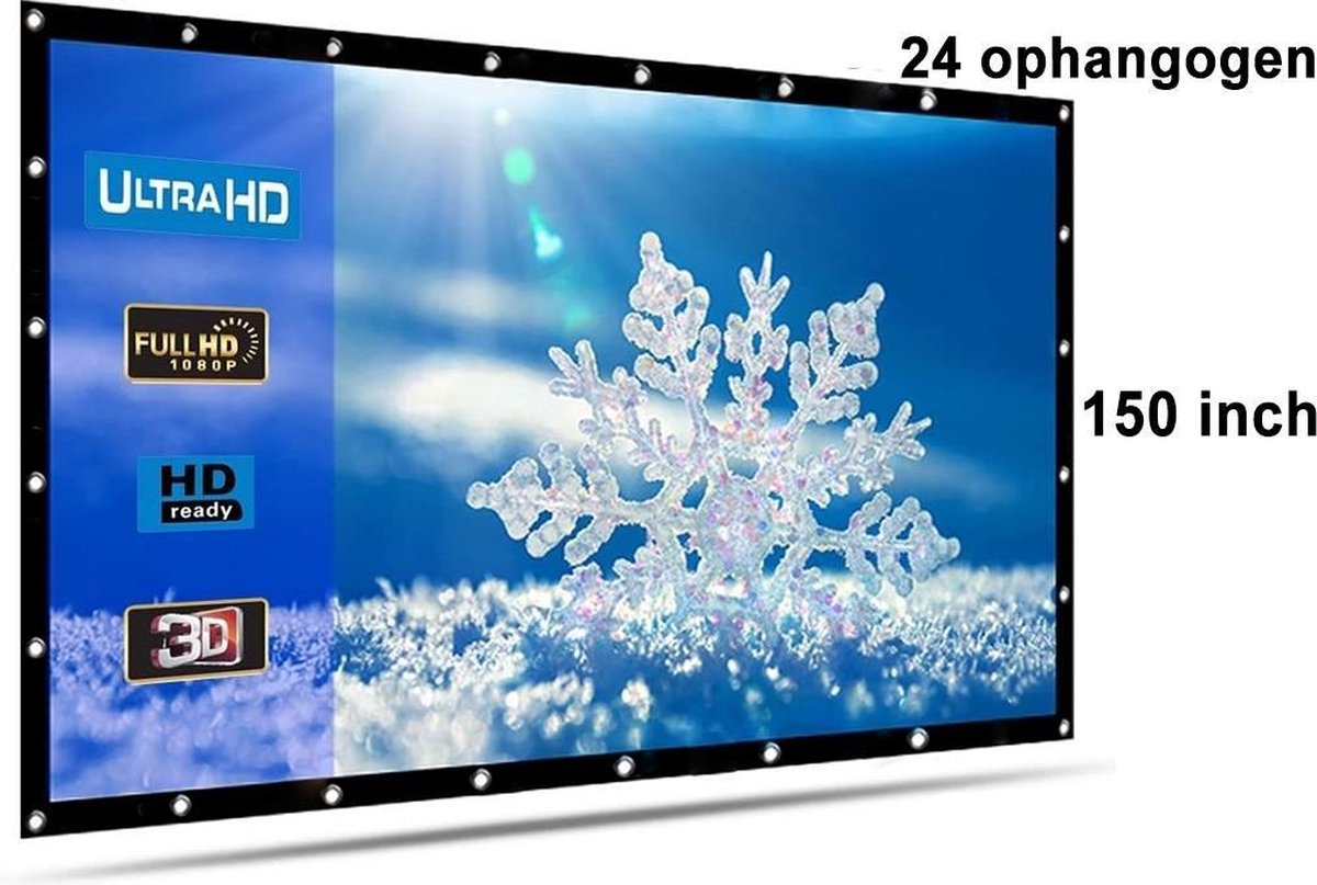 Beamer scherm projectiescherm 150 inch 16:9, lichtgewicht 560 gram met 24 ophangogen, projectie-doek