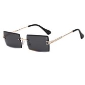 Zonnebril– Unisex- Gratis beschermhoes - Diverse kleuren - Vierkant - UV400 bescherming - Vintage design - Randloos - Rechthoekige zonnebril - Zwart
