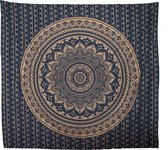 Mandala Kleed - Blauw met Goud - 215 x 225 CM - Wandkleed - Wanddecoratie - Picknickkleed - Tapestry