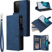 Luxe Telefoonhoesje voor Samsung Galaxy S21 Ultra | Hoogwaardig Leren Bookcase | Lederen Wallet Case | Luxe Uitstraling | Pasjeshouder 6 pasjes | Portemonnee | Rits | Blauw